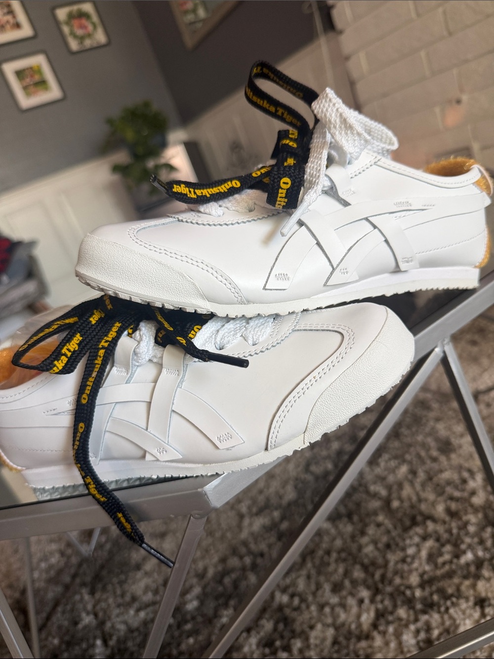 Onitsuka Tiger by Asics White Athletic Sneakers with Black/Yellow Logo Laces